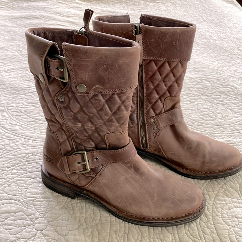 Ugg mid calf brown leather boots